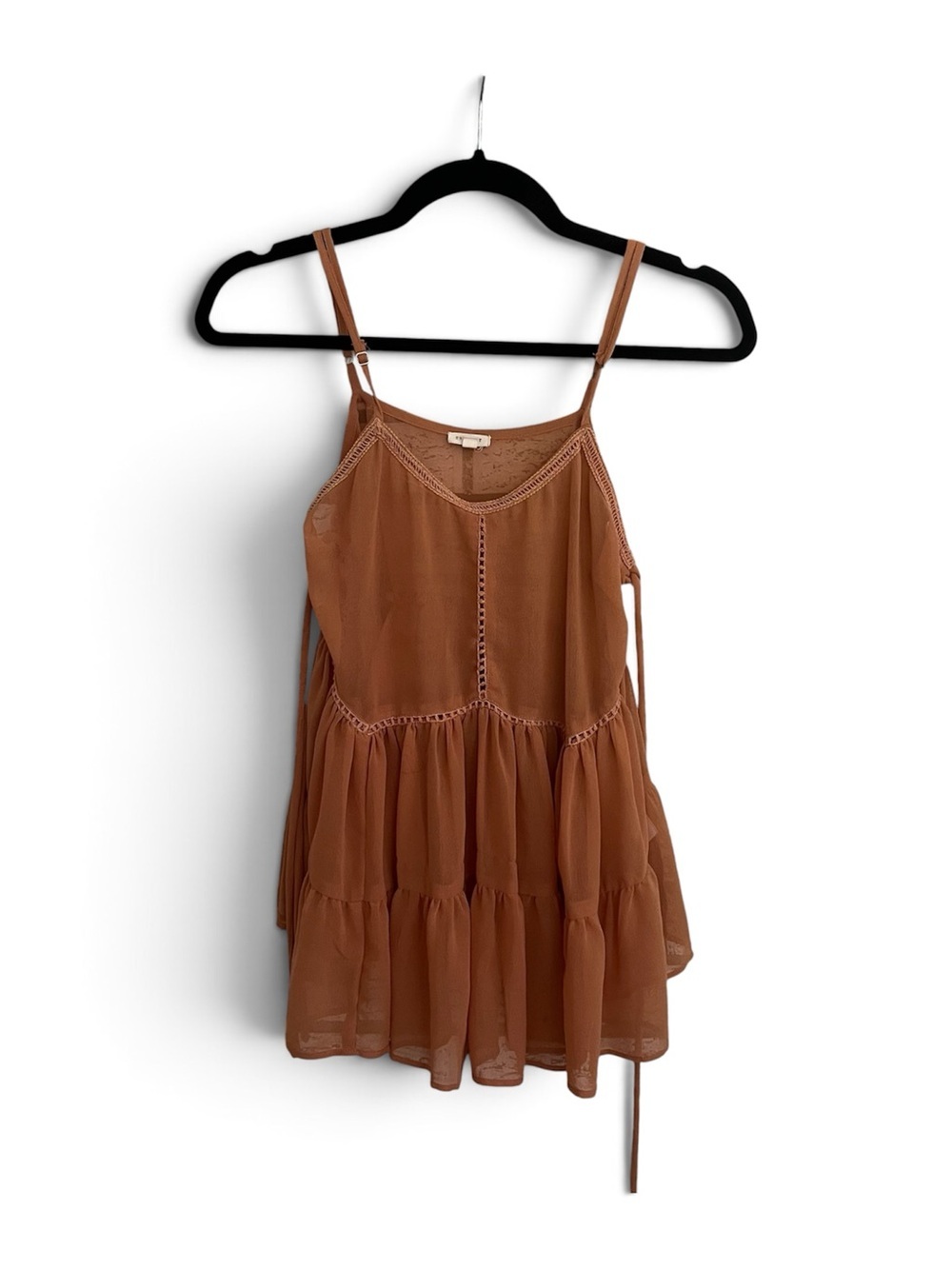 En Crème Y2K croquette camo sheer Spaghetti Strap babydoll tank top boho cami